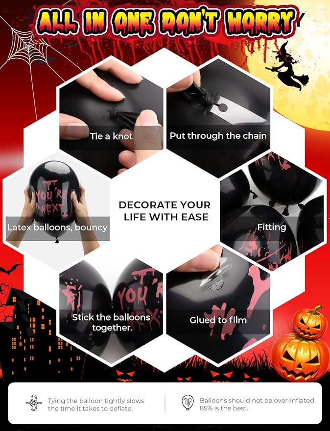Halloween Balloons, 12 Inch Bloody Balloon, 50 Pcs Horror Balloons with Scary Blood Handprint Zombie Latex Balloon for Halloween Party, Horror Birthday Decora, Vampire Haunted House Party Supplies
