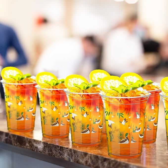 Qinyoung 50 Pcs 16 oz Mallard Duck Cups for Mallard Duck Party Decorations Mallard Duck Baby Shower Cups Plastic Disposable Drinking Cups Hunting Birthday Party Supplies