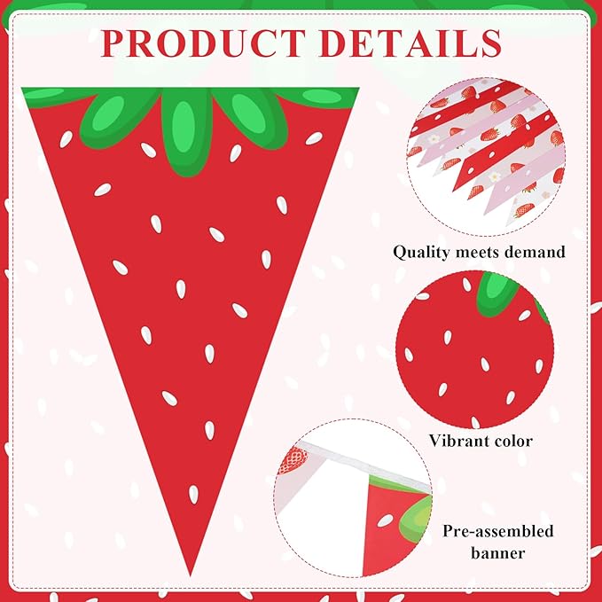 Jetec 5 Pcs 49 Ft Strawberry Decorations Strawberry Pennant Banner Pre-Assembled Berry Sweet Triangle Flag Bunting Garland for Berry First Birthday Party Baby Shower Theme Decor Supplies
