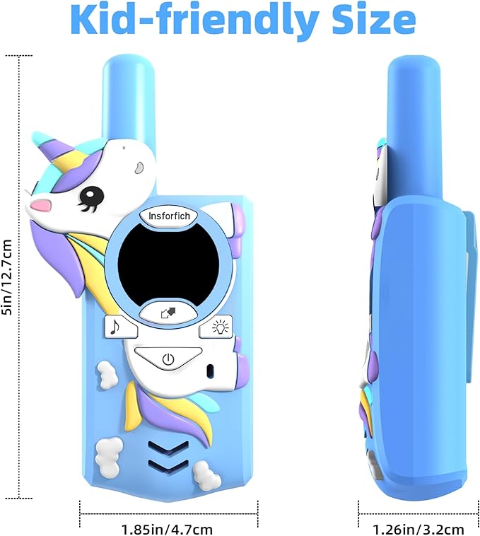 Unicorn Walkie Talkies for Kids,Toys Gifts for 3 4 5 6 7 8 9 Year Old Boys Girls,3 Channels 2 Way Radio Toy, 2 Miles Range for Outside, Camping, Hiking (Blue)…
