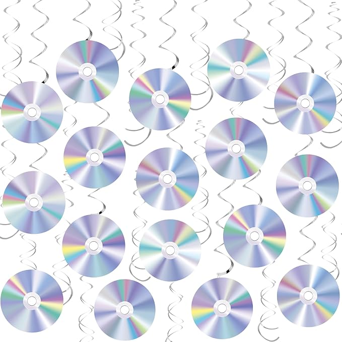 60 pcs 90s Disco Party Decorations Y2K 2000sTheme Party Hanging Swirls CD Cutout Wall Decor Sign with Hanging Swirls Ceiling for 50s 70s 80s Music Party Birthday Party Favors Supplies