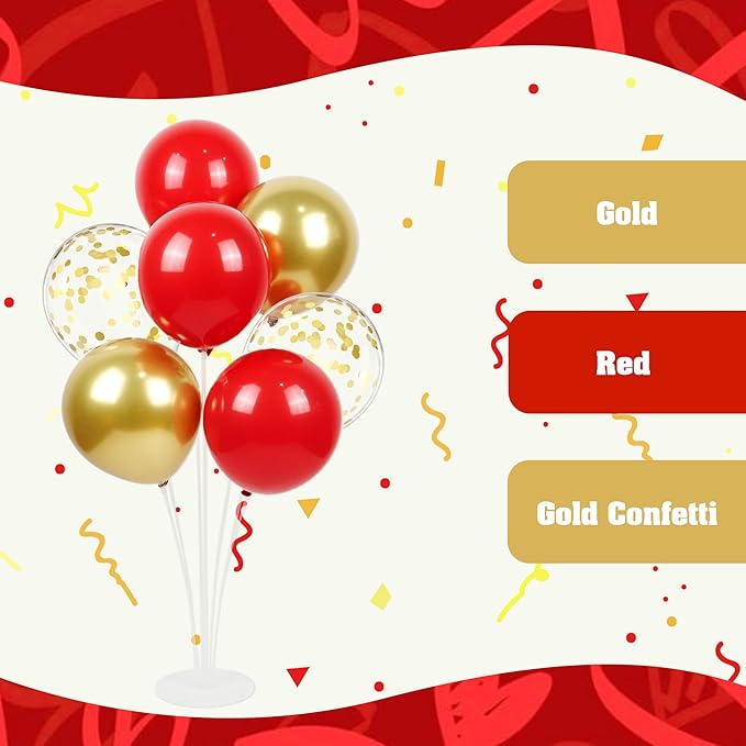 60pcs Red and Gold Balloons 12inch, Red and Gold Party Decorations with Confetti Balloons for Valentine's Day Wedding Engagements Graduation Anniversary Birthday Party Decoration