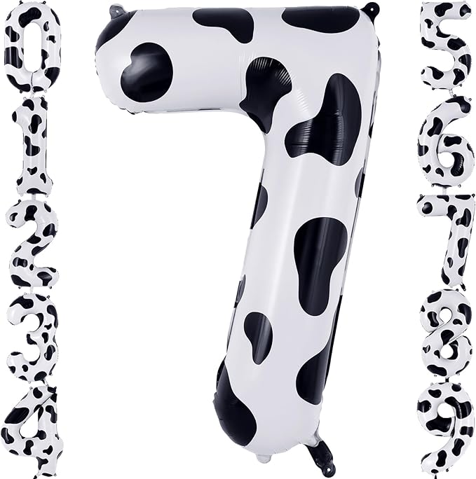 Cow Print Number 7 Balloon, Large 40 Inch Cow Number Birthday Balloons, Foil Mylar Number 7 Balloons for 7 Year Old Birthday Party Decorations Supplies Animal Farm Cowboy Cowgirl Themed Party