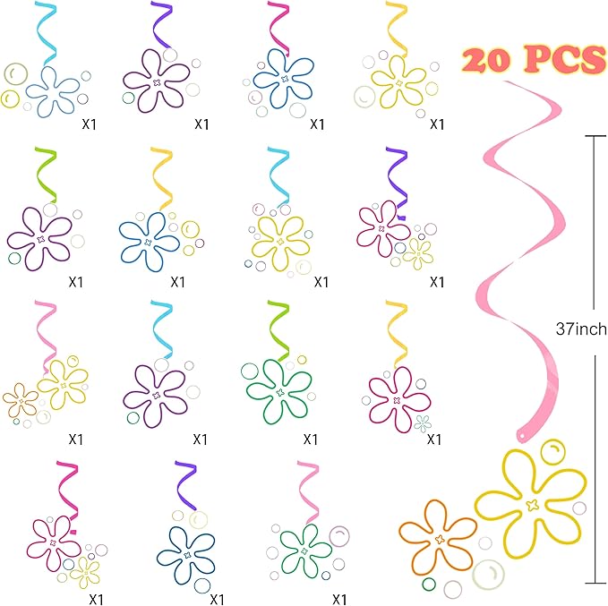 20pcs Jellyfish Flower Party Hanging Swirls Under The Sea Birthday Party Decorations Jellyfish Bubble Theme Ceiling Swirl Streamers for Yellow Cartoon Party Ocean Theme Baby Shower Supplies