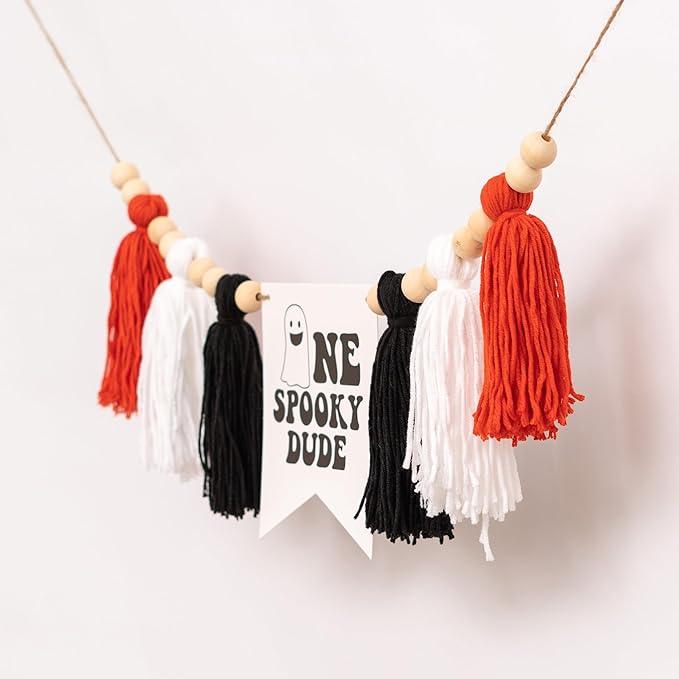 Halloween One Spooky Dude High Chair Banner - Little Ghost Baby 1st Birthday Party Decoration Supplies, Halloween Themed Spooky Tassels Garland, Boo Ghost Sign Birthday Party Backdrop Decoration Banner
