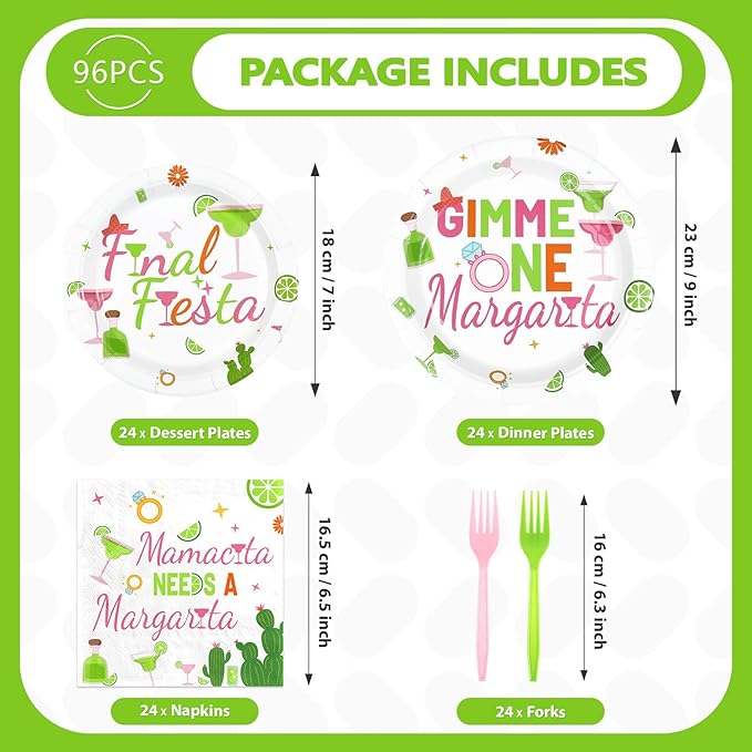 96Pcs Final Fiesta Party Supplies Gimme One Margarita Paper Plates and Napkins Mexican Fiesta Mamacita Needs a Margarita Tableware Sets for Mexican Bachelorette Bridal Party Supplies Serves 24