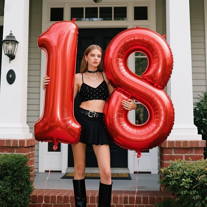 40 Inch Red Number 18 Digital Balloon,Jumbo Mylar Foil Helium Balloon for 18 Balloons for Birthday Party,Wedding Anniversary Party Decorations