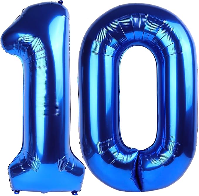 Giant Navy Blue 10 Balloon Number 40 Inch, 10 Number Balloons Birthday Supplies, 10 Year Old Birthday Party Celebration, 10 Balloons Graduations Anniversary Decorations