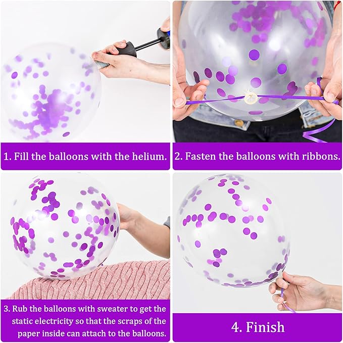 Whaline 60Pcs Graduation Party Balloon Set 7 Designs Confetti Latex Balloon with 2 Rolls Purple Ribbon Grad Cap Congrats Grad Balloon for Graduation Party Decoration Supplies (Purple, White)