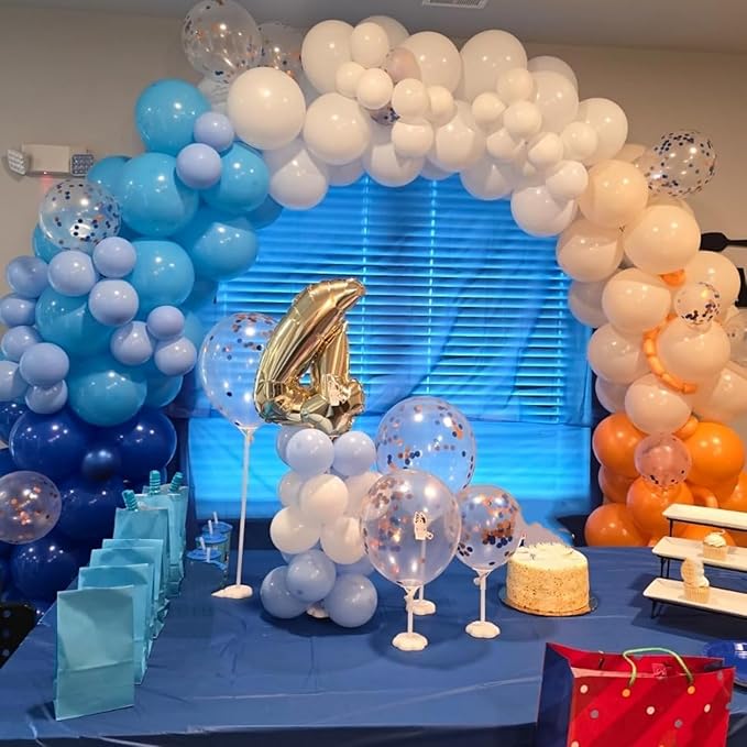 Blue and Orange Balloons 60PCS 12INCH Orange White Balloon Navy Dark Light Blue Confetti Balloon for Puppy Birthday Dog Theme Party Decorations Helium Latex Balloons for Arch