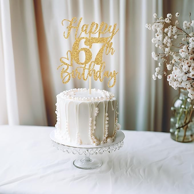Happy 67th Birthday Cake Topper, 67th Birthday Decorations for Men/Women, Cheers to 67 Years, Hello 67, 67th Happy Birthday Party Supplies Gold Glitter