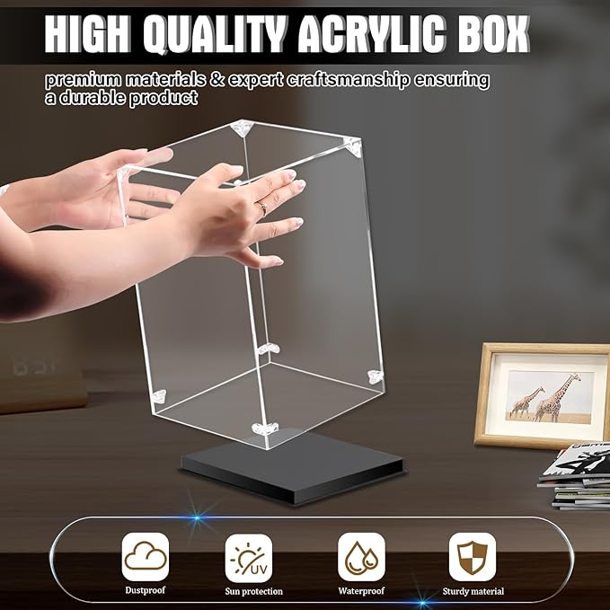 Acrylic Display Case for Action Figures,Clear Acrylic Display Box for Collectibles Home Storage & Organizing Figures Models Doll Toys 8" Lx8 Wx12 H