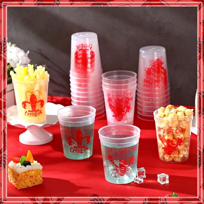 24 Pcs Plastic Crawfish Cups 16 oz Reusable Thick Crawfish Boil Party Supplies Clear Drinking Cups for Birthday Lobster Seafood Party Decorations Favors Gift