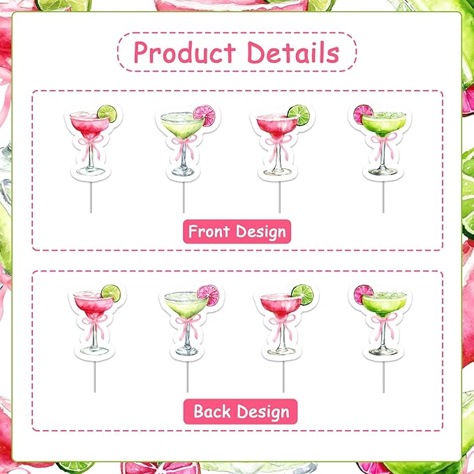 36Pcs Margarita Birthday Cupcake Toppers Green Cocktail Margarita Bridal Shower Decorations Margaritas and Matrimony Bridal Shower Cake Decor for Girl Mexican Fiesta Wedding Party Supplies