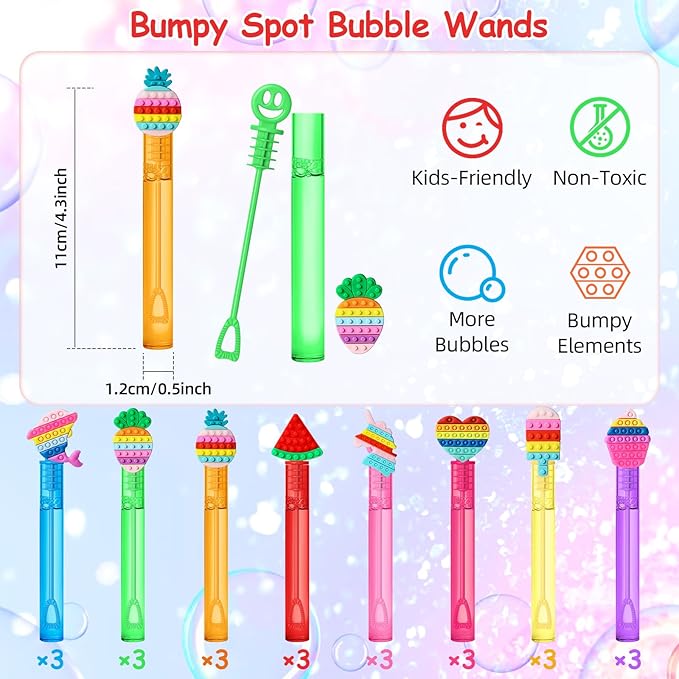AFZMON 24 Pop Party Favors Bubble Wands for Kids, Pop Fidget Mini Bubbles Wand Toys, Pop Party Supplies Goodie Gift Bag Stuffers Pinata Classroom Prizes