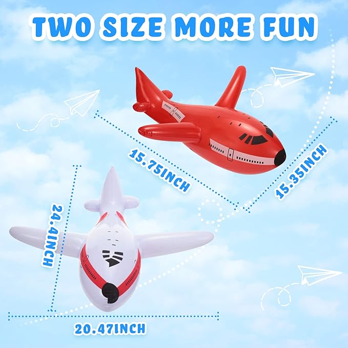 12 Pieces Inflatable Airplanes Party Decoration Red White Blue Aircraft Inflates Plane for Birthday Shower Party Supplies Pilot Adventure Themed Birthday Decor 24.5 and 15.75 Inch