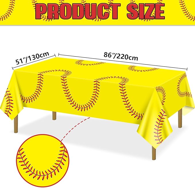 Softball Table Cloth, 4 Pcs 51 x 86 in Disposable Plastic Tablecloths for Softball Party Decorations Sports Party Supplies