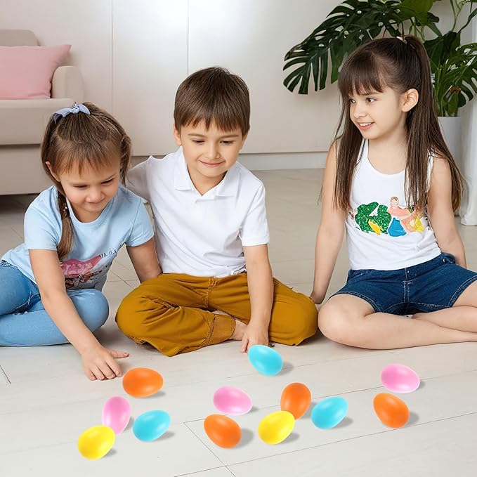 AUGSHY 14pcs Egg Shakers Set, 4 Colors Plastic Maraca Eggs Sensory Percussion Toys for Early Rhythm Learning Music Education DIY Painting Rhythm Practice