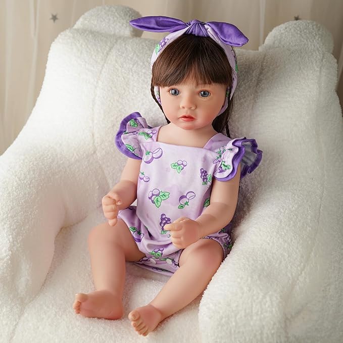 BABESIDE 2 Pcs Reborn Baby Doll Clothes Set for 17-22 Inch Babydolls, Fruit Pattern Baby Dolls Clothes Accessories with Headband for Realistic Babydoll Girl, Purple Grapes