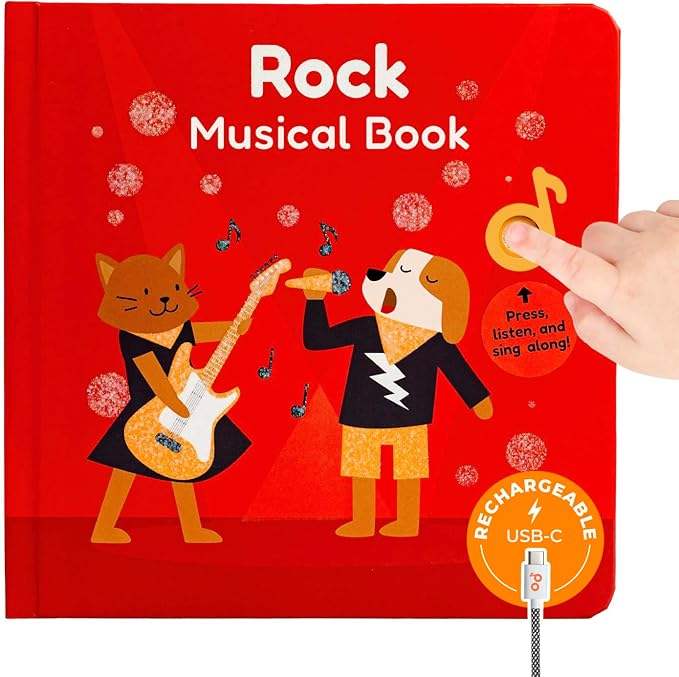 Cali's Books Rock Music Books for Toddlers 1-3 - Singing Button Sound Board Book for 2 Year Old Children, Musical Toddler Rock Songs Toys, 18 Month Interactive Learning Toy, USB-C Rechargeable