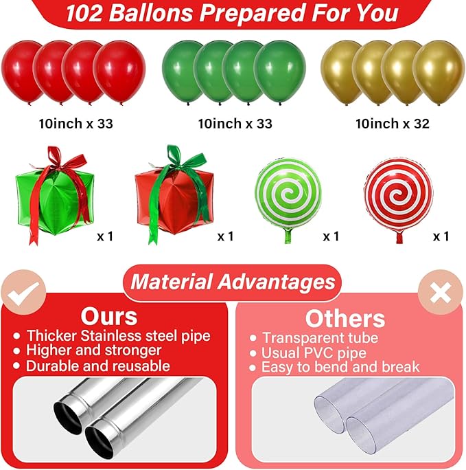 2 Sets Christmas Party Balloon Column Stand Kit With 102 Christmas Gift Boxes Foil Balloons 5.57Ft Adjustable Balloon Tower Stand With Base Adjustable Arch Column for Xmas Birthday Party Supplies