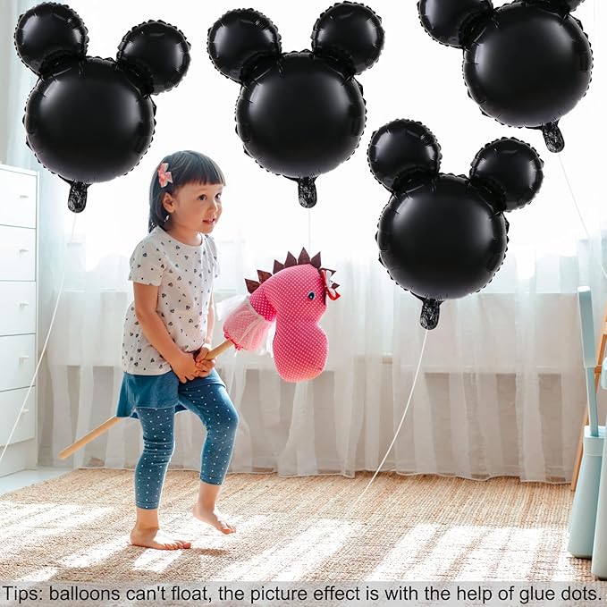 4 Pcs Bear Head Foil Balloons, 24'' Mylar Balloon for Birthday Party Decorations Jumbo Bear Head Aluminum Foil Balloons Party Favors Supplies (Black)