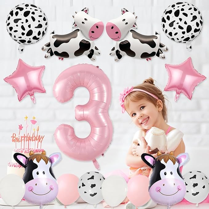 Cow Balloons, Holy Cow Im Three Birthday Decorations Girl Cow Print Balloons 3rd Birthday Party for Cow Farm Animal Theme Cowgirl First Birthday Party Supplies