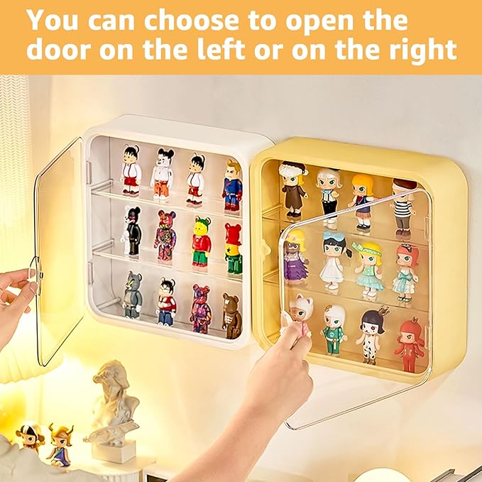 Clear Display Case for Figures, Collectibles Display Box with Shelves, Wall Mounted or Desktop Plastic Organizer, Miniature Display Case for Mini Figure Toys, 12 Inch (Yellow-1 Pack)