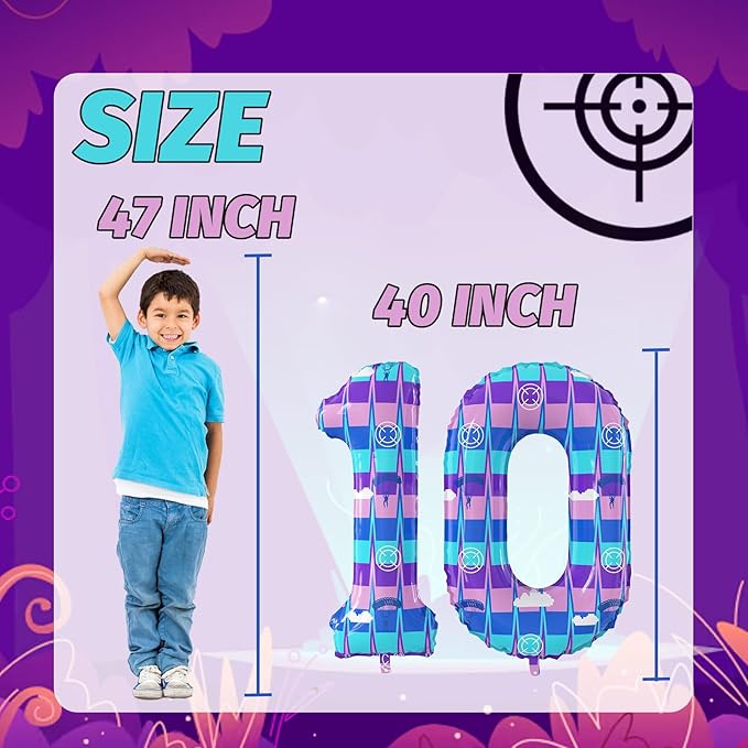 40 Inch Video Game Theme Number 10 Balloons Large Birthday Party Number Balloons Piñata Gaming for Kids Battle Boys Birthday Party Decoration Supplies