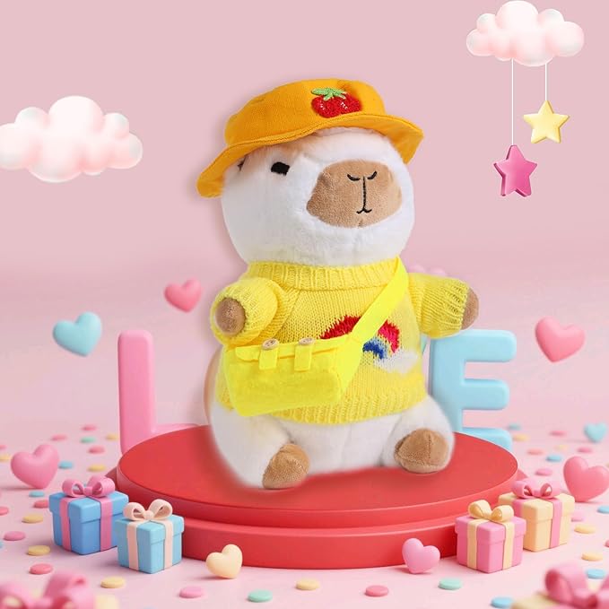 Capybara Plush Toy with 10 Pcs Clothes & Accessories, Dress Up Capybara Plush Toys, Cute Capybara Stuffed Animal with Outfits Birthday Gifts for Boys Girls