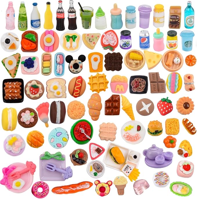 100Pcs Miniature Foods Mini Food Miniature Doll House Accessories Small Resin Doll Food Dollhouse Food Set for Pretend Play Kitchen