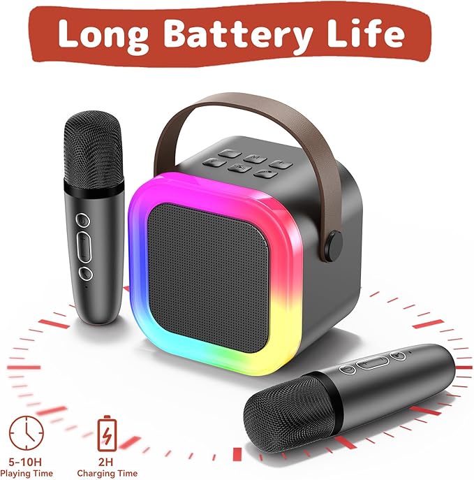 Fede Karaoke Machine for Kids Adults, Mini Karaoke Machine with 2 Wireless Microphones, Portable Bluetooth Speaker with Voice Changing Effects & LED Lights, Best Gifts Toys for Girls and Boys