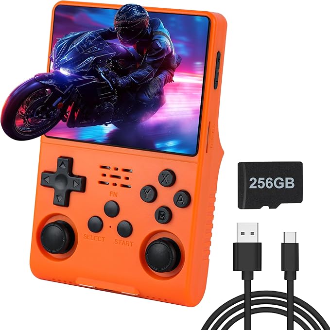 R40S Pro Handheld Game Console, Over 30,000 Pre-Installed Games, More Than 20 Retro Emulator Systems, 3.5 inch IPS Full-View HD Screen，256GB (Yellow)