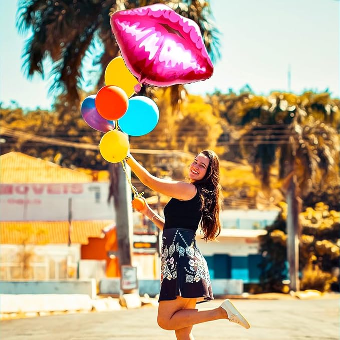 Lipstick Balloon Red Lip Balloon Makeup SPA Decor Girls Pink Princess Party Supplies, 8 Pack Romantic Kiss Bow Balloons (4+4) For Birthday Valentines Galentines Day Wedding Bridal Shower Bachelorette