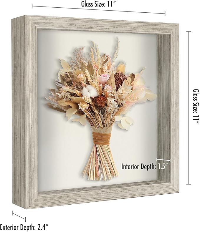 Americanflat 11x11 Shadow Box Frame with Shatter-Resistant Glass - Silhouette Collection - Large Shadow Box Display Case for Tabletop and Wall Display - Driftwood with Soft Felt Back