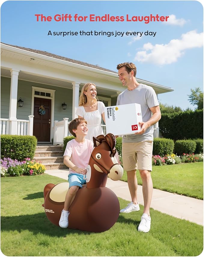 QPAU Infatable Bouncy Horse Toys with Hand Pump, Heavy Duty Giant Bouncy Pal, 220lbs Load Capacity, Ride On Bouncy Animal Hopper Toy, Indoor Outdoor Bouncers for Kids Girls Boys Ages 5+