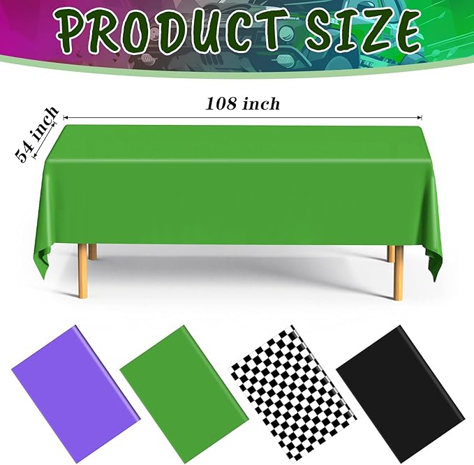 4 Pack Race Car Checkered Plastic Tablecloth 54 x 108 Inches Purple Green Truck Table Cover Black White Gingham Disposable Rectangle Table Cover for Birthday Party Outdoor Camping