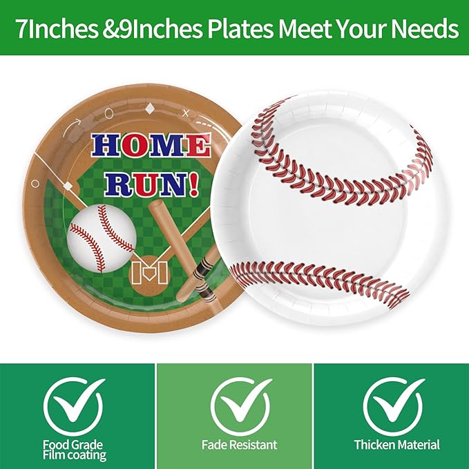 96Pcs Baseball Plates and Napkins Party Supplies- Baseball Birthday Paper Plates Napkins Forks Disposable Dinnerware Party Decor for Baseball Fans Baby Shower Birthday Gatherings Serves 24