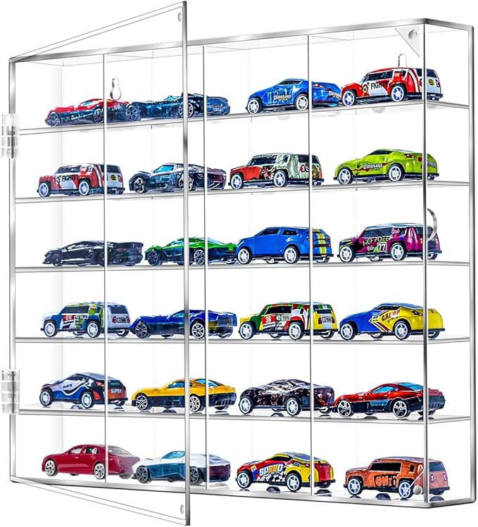 2 Pack Display Case for Hot Wheels - Acrylic Showcase & Storage Organizer - No Assembly Required for NASCAR Matchbox, Collectible Cars & Model Vehicles