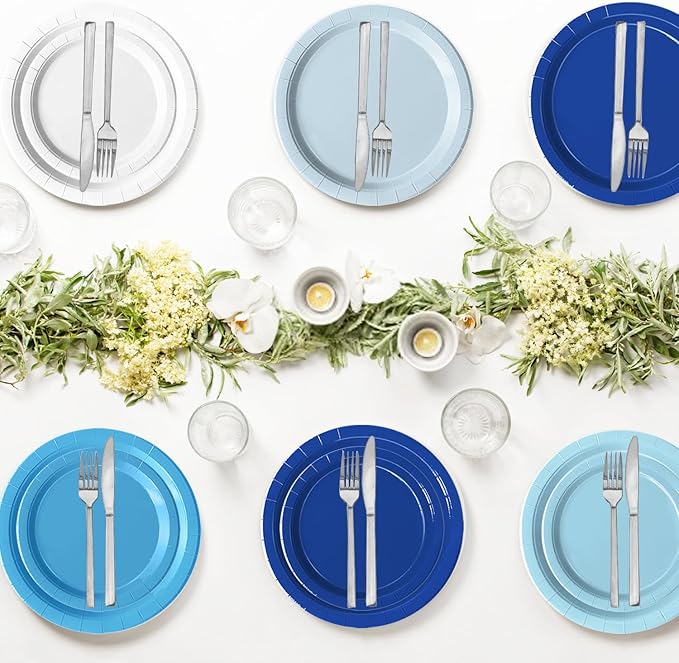 Oigco 150 PCS Blue Paper Plates, Light Blue Plates and Napkins Party Supplies for Wedding Baby Shower Bridal Party Supplies Tableware Decor, Serves 50
