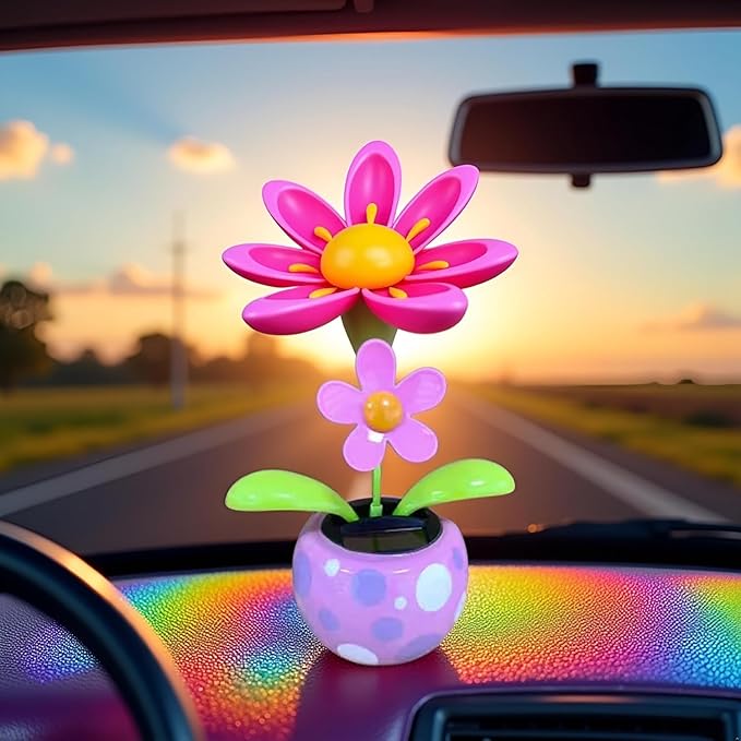 Solar Dancing Flower, Flower Solar Powered Dancing in Colorful Shape Flip Flap Animated Bobblehead Dancer Window Sun Catcher Car Dashboard Decor Solar Power Kits,Learning and Education