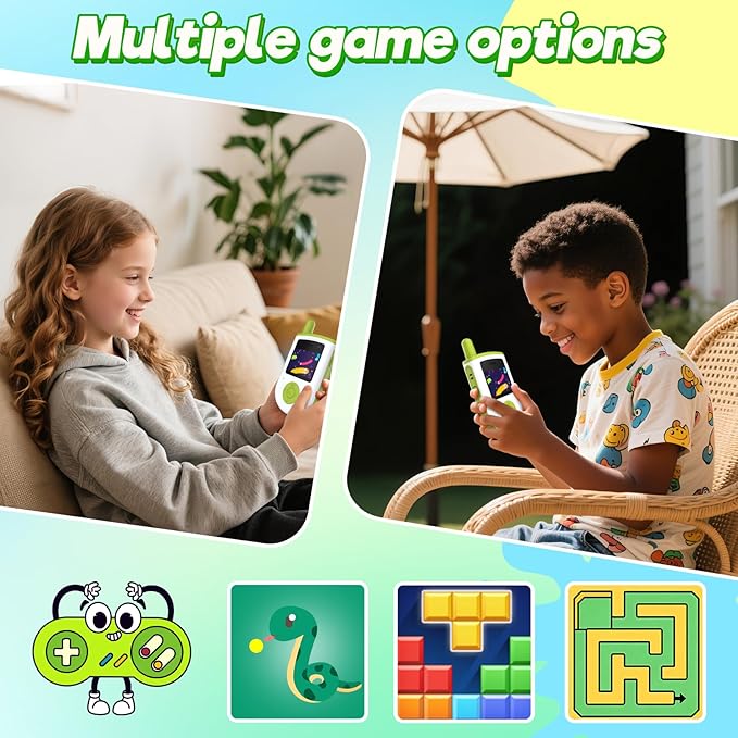 Video Walkie Talkies for Kids - 2 Pack Rechargeable Video Intercom Kids Walkie Talkies with Three Games & Sticker Effect, Indoor Outdoor Toys for Family Games, Birthday Gift for Boys Girls Ages 3-8