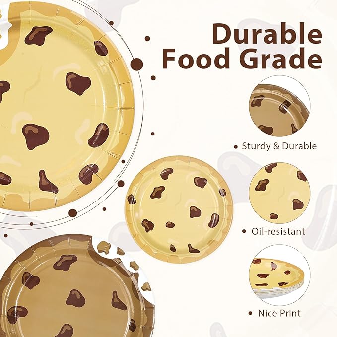 60 Pcs Milk and Cookies Paper Plates 7" Disposable Heavy Duty Chocolate Chip Cookie Dessert Paper Plates Biscuit Theme Party Tableware Set for Kids Birthday Baby Shower Party Decorations Supplies