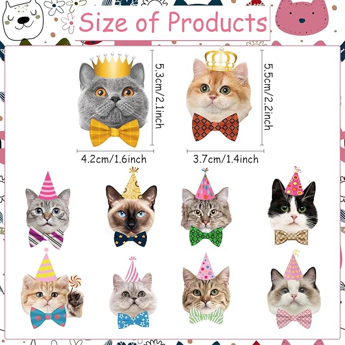Cat Birthday Party Decorations - 40PCS Cute Cats Face Cupcake Toppers Decor Supplies for Pet Birthday Baby Shower