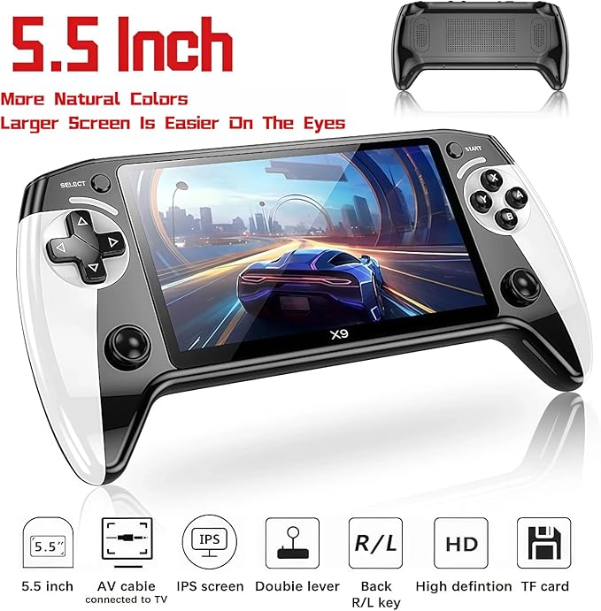 X9 Retro Handheld Game Console,Retro Game Console,5.5-Inch HD IPS Screen, 20,000+ Classic Games, TV Output, Bluetooth Controller, Expandable Storage, 5-Hour Battery Life