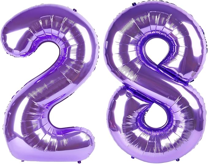 40 Inch Purple Number 28 Digital Balloon,Jumbo Mylar Foil Helium Balloon for 28 Balloons for Birthday Party,Wedding Anniversary Party Decorations