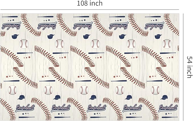 Baseball Party Tablecloth, 4 Pack (54x108in) - Disposable Material, Red & Blue, Rectangular, Table Decorations for Birthday, Baby Shower, Sports Themed Events