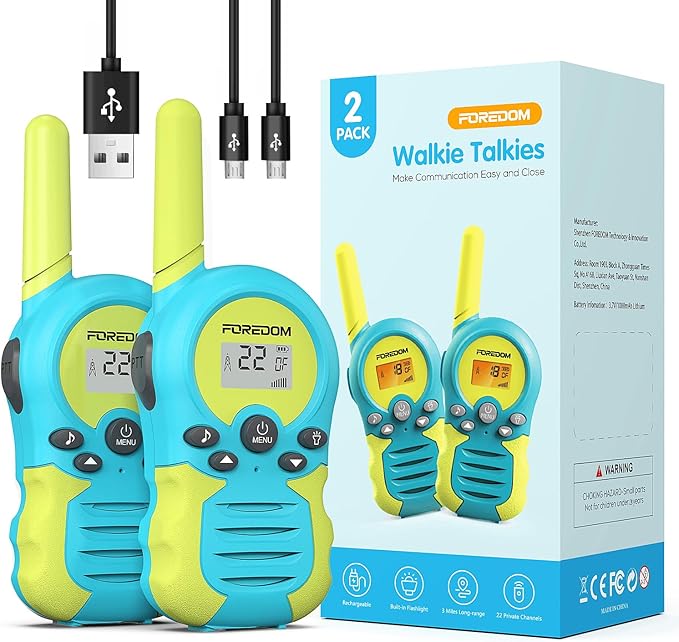 FOREDOM Rechargeable Walkie Talkies for Kids Walkie Talkies Long Range for Boy & Girl Age 3 Years and Above Birthday Toys - 2 Pack
