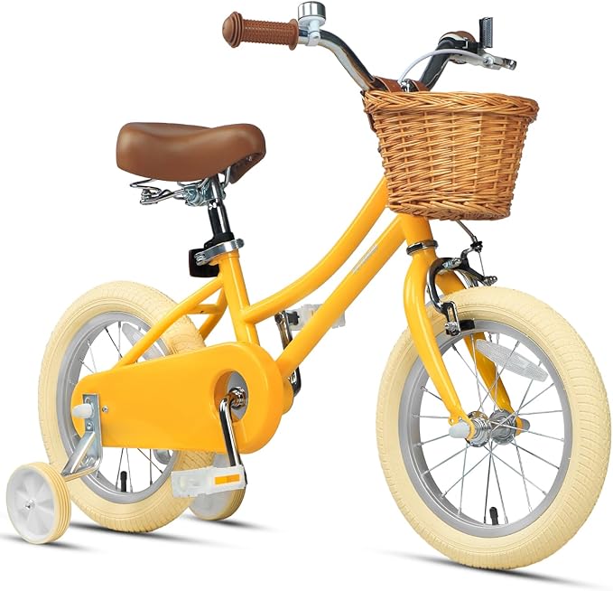 Petimini Vintage Kids Bike for Girls, 12–20 Inch Classic Bicycle with Wicker Basket & Bell, High Tensile Steel Frame, Training Wheels (12–18”), 85% Pre-Assembled, Retro Bike for Outdoor Riding