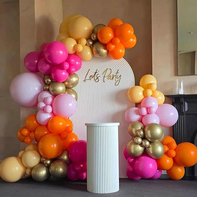 Hot Pink and Orange Gold Balloons 12inch 60pcs Light Pink Metallic Gold Helium Latex Balloon for Arch Birthday Tropical Fiesta Summer Party Decorations Boho Baby Shower Graduations